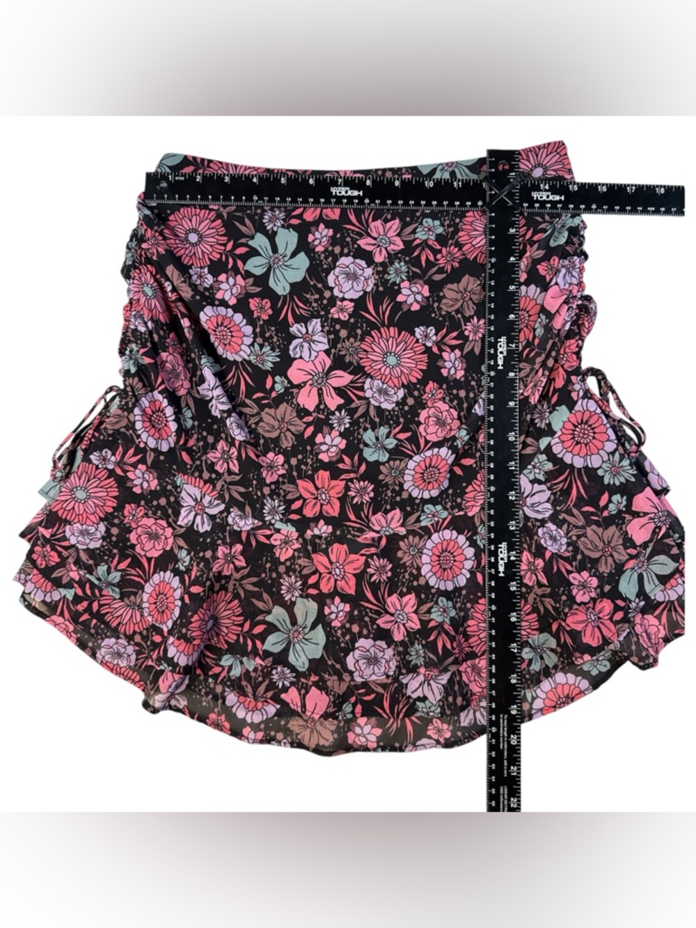 Majorelle Floral Ruffle Mini Skirt Black Pink Boho Tiered Size M - Picture 5 of 9